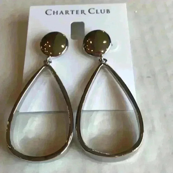 Charter Club new silver tone open drop earrings - Picture 3 of 8